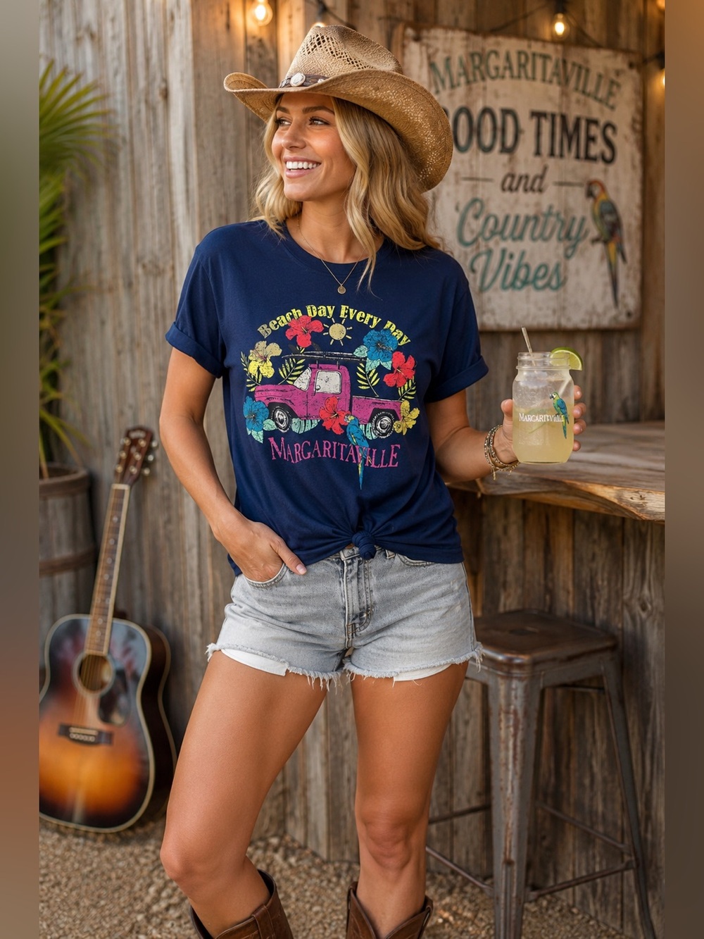 MARGARITAVILLE Beach Day Every Day Graphic Top NWT